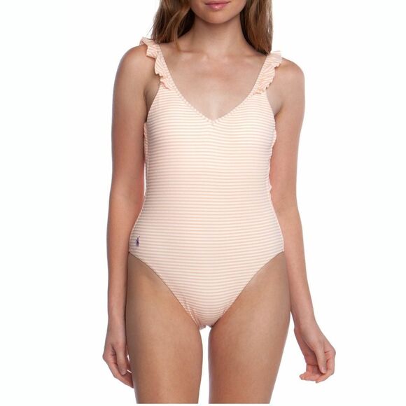 New! POLO RALPH LAUREN Striped Ruffled One-Piece Swimsuit Bathing Suit Size XS - Picture 4 of 5